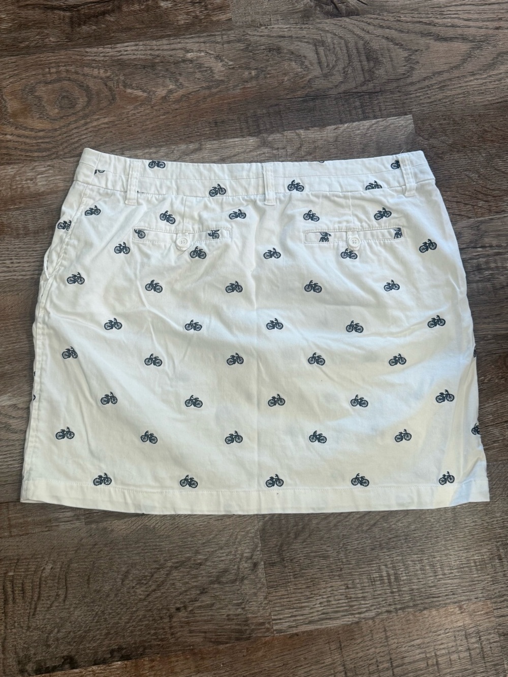 British Khaki White Blue Bicycle Print Cotton Skirt Size 10 - Picture 2 of 6